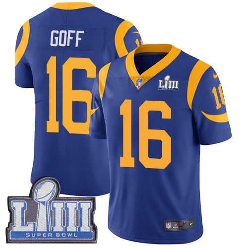 Youth Nike Rams 16 Jared Goff Royal 2019 Super Bowl LIII Vapor Untouchable Limited Jersey,We sell and wholesale Youth Nike Rams 16 Jared Goff Royal 2019 Super Bowl LIII Vapor Untouchable Limited Jersey on line form chian!